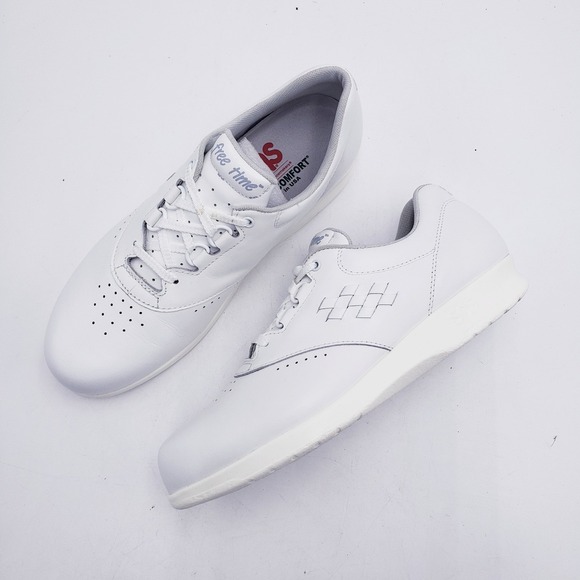 SAS Free Time White Leather Comfort Walking Shoes Sneakers 7.5 N Narrow USA